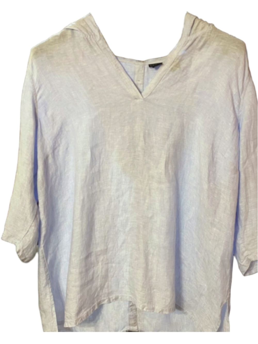 Tahari Linen Hooded Top Blue Lightweight Coastal Lagenlook 3/4 Sleeve Sz 2X